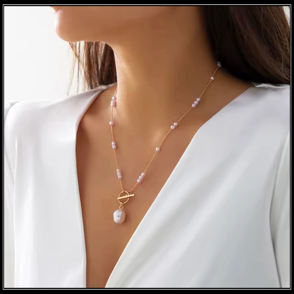 Clearance! NEW CHAIN PEARL TOGGLE PENDANT NECKLACE - Picture 2 of 4